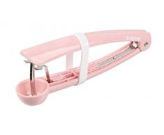 Dr. Oetker Kirschentkerner 14 cm, entkernt Kirschen kuchen- und einmachgerecht im Handumdrehen, Klinge aus Metall, mit Haltegummi zum platzsparendem Verstauen, (Farbe: rosa), Menge: 1 Stück