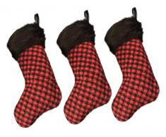 AISENO Weihnachtsstrümpfe mit schneebedecktem Kunstfell, hängende Ornamente, Süßigkeiten-Geschenktüten für Weihnachtsdekorationen Luxury Black Fur Plaid