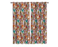 YEHO Art Gallery Vorhänge und Vorhänge für Schlafzimmer, Wohnzimmer, abstrakte Mandala-Blumen-Verdunkelungsvorhänge zum Löten von Glastüren – Set von 2 Panels, 104 x 63 Inch Cartoon Pet Dog 1yag1578