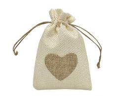 Sanrich 20 Stück Leinenbeutel mit Kordelzug für Geschenktüten, Hochzeit, Party, Schmuck, Geschenkbeutel, Geschenkbeutel White Heart