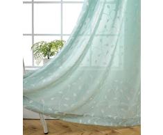 miuco Floral bestickt Semi Sheer Vorhänge Vorhänge aus Leinen Tülle für Wohnzimmer, Subtle Green, 52x95Inch