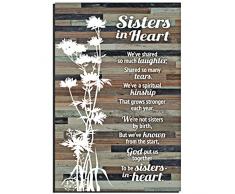 Schwestern in Herz Holz Gedenktafel mit inspirierenden Zitaten 15,2 x 22,9 cm – Classy Rustikal Vertikal Rahmen Wand und Tisch Dekoration mit Staffelei & Haken zum Aufhängen | Schwestern in Shared Herz WIR HABEN SO VIEL Lachen...