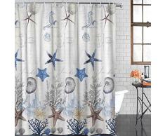 OneHoney Marine Life Ocean Dekorationen Dusche Vorhang Stoff Haken Kids, Muschel Seestern Seepferdchen Cute Muster Badezimmer Wasserdicht Polyester Vorhänge 48x72 Small Stall Size Mehrfarbig