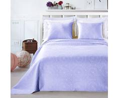 DecoKing Premium 12826 Tagesdecke 240 x 260 cm lila mit 2 Kissenbezügen 50x60 cm Bettüberwurf Pflanzen pflegeleicht Elodie