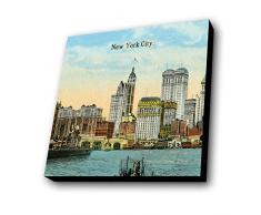 Lamp-In-A-Box Wandbild, Postkarte Travel-Old New York, 24,1 x 24,1 cm, MDF, Mehrfarbig