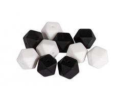 Rayher 14867573 Silikonperlen Hexagon, schwarz/weiß, 14 mm ø, Beutel 10 Stück, für versch. Baby-Accessoires wie Schnullerketten, Kinderwagenketten, Greifringe etc.