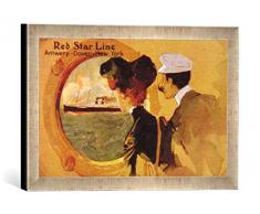 Gerahmtes Bild von English School Poster Advertising The Red Star Line from Antwerp to New York via Dover, Kunstdruck im hochwertigen handgefertigten Bilder-Rahmen, 40x30 cm, Silber Raya
