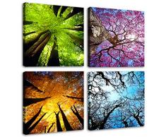 MOCO ART Canvas Art Wand Farbe Lila, Bäume Landschaft Bild Drucken auf Leinwand Kunst, gerahmt fertig Zum Aufhängen für Wohnzimmer Home Decor 12x12inchx4pcs Four Season Tree (30x30cmx4pcs)
