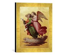 Gerahmtes Bild von Johann von Schraudolph Schwebendes Engelpaar, Kunstdruck im hochwertigen handgefertigten Bilder-Rahmen, 30x30 cm, Gold Raya