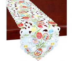 Simhomsen Stickerei Bunte Eier Tischläufer für Ostern, Urlaub oder Frühling, Dekoration, Kommode Schal 14 x 54 inches cremefarben
