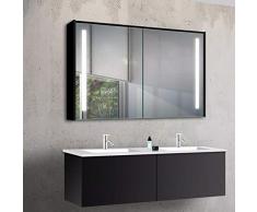 Lux-aqua MBC12070DP Badezimmerschrank, Aluminium, schwarz/verspiegelt, 1200x700x135mm