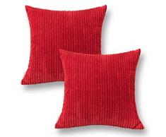 Jeanerlor Home Dekoration Super Soft Plüsch Cord mit vertikalen Streifen Euro Überwurf Kissen Sham Kissenbezug für Sofa/Bett/Couch/Auto, und so auf Modern 18＂x18＂,Set of 2 Christmas Red