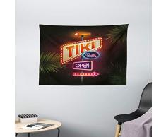 Tiki Bar Decor Gobelin von ambesonne Wunderschöne, Neon Signs Illustration offener Bar Palm Baum Zweige Straße, Wand aufhängen für Schlafzimmer Wohnzimmer Wohnheim, multicolor, Textil, Multi 1, 60 W By 40 L