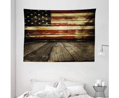 United Staaten Stickset von ambesonne, Vintage American Flagge auf Holzplanken Wand Hintergrund Grunge Print zum Aufhängen, für Schlafzimmer Wohnzimmer Wohnheim, Umbrabraun creme rot blau, Textil, Multi 1, 80 W By 60 L