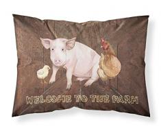 Caroline s Treasures sb3083pillowcase Welcome to The Farm mit Schweine- und Huhn Feuchtigkeitstransport Stoff Standard Kissenbezug, groß, Multicolor