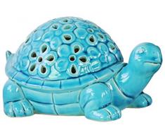 Urban Trends Keramik Galapagos-Schildkröte Figur mit ausgestanzten Blumen Design in Hochglanz-Finish, blau