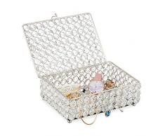 Relaxdays Schmuckdose, glamouröses Kristalldesign, verspiegelter Boden, Schmuckkästchen, HxBxT 7 x 19 x 14,5cm, silber
