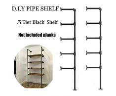 Kaler 5-stöckiges Industrie-Rohrleitungsregal, klassisch, mit Pinselbürste, silberfarben, Wandregal,, 68 cm H 68 H Silberfarben/Schwarz