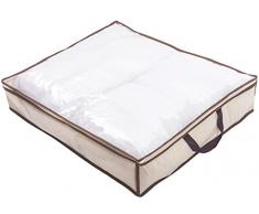 Amelitory Unterbettkommode Tasche groß Kapazität Reißverschluss Organizer mit Transparent Top und 2 Griffe für Betten Stoff Beige