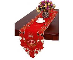 GRELUCGO Weihnachten Tischläufer und Schal bestickt Glocken Kerzen und Weihnachtsstern 38,1 x 172,7 cm, 15 X 90