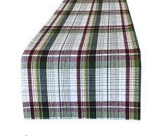 Lintex Stewart Tartan Plaid Moderne Weihnachtstischdecke aus Baumwolle - Hunter Green, Burgunderrot und Metallic-Silber Casual Plaid Urlaub Tischdecken, Servietten, Platzsets und Tischläufer Modern 72 Table Runner grün
