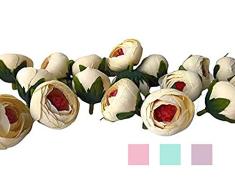 VictorieLei Ranunculus Blumenköpfe, 25 kleine künstliche Knospen, Pfingstrose, Seidenstoff, Kunstblumen, für Hochzeitsstrauß, Kopfband, Basteln, Millinery Elfenbein #10
