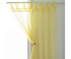 Selectex Leinen Optik Pom Pom Quasten Durchsichtige Gardinen - Schlaufenschal Voile Vorhänge für Wohnzimmer und Schlafzimmer - 2er Set Vorhang Panels 52 x 63 Inch Maisgelb
