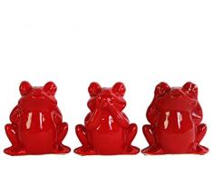 Urban Trends Keramik sitzender Frosch kein Evil (hören/sprechen/sehen) Figur mit Hochglanz-Finish (Sortiment von 3), rot