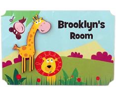 Rikki Knight Brooklyns Room Türschild, 3D-Giraffe auf Dschungel, mit Namen für Kinder- und Babyzimmer