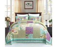 Lecoda Tagesdecke, Baumwolle, Jacquard-Stil, Bohemian-Stil, wendbar, Patchwork Queen Size Pastoralism