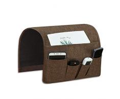 Joywell Sofa-Armlehne, Taschen-Organizer, Couch-Armlehne, Nachttisch, mit 5 Taschen für TV-Fernbedienung, Zeitschriften, Bücher, Handy, Brille, iPad 13 x 35 Schokoladenbraun