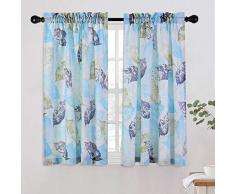 LANEHUA HOME Vorhänge mit Blumenmuster für Küche, Leinen, strukturierte Vintage-Fenstervorhänge für Badezimmer, Stangen-Taschenfensterbehandlungen, 1 Paar, 61 cm, Grün 45|Pair Blue Leaves