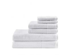 Madison Park Spa Waffelmuster Jacquard 600 g/m² 100% Baumwolle gekämmt Velours Ultra weich saugfähig schnell trocknend Hotel Bad Handwäsche Waschlappen Verschiedene Größen weiß 6-teilig