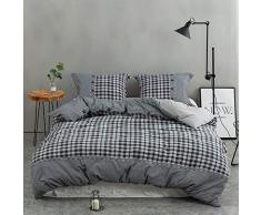 Einfache & Opulence 3 Stück Grid Denim Baumwolle und Flanell Bettbezug Sets inkl. 1 Bettbezug und 2 Kissenbezügen, Acrylbeschichtete Baumwolle, schwarz / weiß, K