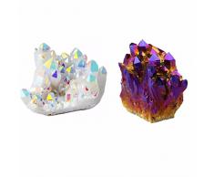 rockcloud natur Kristall Quarz Cluster Geoden Druzy Home Dekoration Edelstein SPECIMEN Kugel Figur Set, Stein, Purple Titanium Coated Quartz&AB Crystalt(Pack of 2)