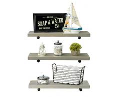 Rustikales Bauernhaus Holzregal, 3 Etagen, mit schwarzen Rohrhalterungen 3 Tier White Wash