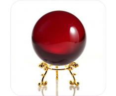 Amlong Kristall, 60 mm Kristallkugel mit goldenem Blumenständer rot