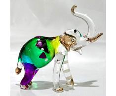 Sansukjai Elefant Figuren Tiere Handbemalt Rot Flower Grün Mundgeblasenes Glas, Kunst Sammlerstück Geschenk Dekorieren