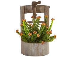 Nearly Natural Fast Natürliche Sedum Künstlicher in Holz Garten Pflanzgefäß, grün