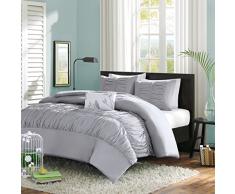 Mi Zone Mirimar Bettbezug Twin/Twin XL Größe - Grau, Plissiert Rüschen Bettbezug Set - 3-teilig - Ultra Soft Microfaser Leichtes Bett Schmusetuch Bezüge