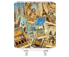 qianliansheji Duschvorhang mit Tiermotiven für Kinder, Dekoration Mädchen geometrisches Muster Blumen Kunst Duschvorhang Lining Landschaftsbild Ölgemälde Gemälde Duschvorhang Set 70 x 70 cm Multi 5103g