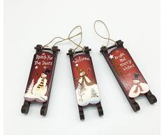ACCENTHOME Home Accent Roter Holzschlitten mit Schneemann Cut-Out Design Weihnachten Ornament Weihnachten Wand hängend Schlitten Deko Weihnachtsbaum Hängeornamente 3er Set Large Mehrfarbig