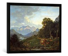 Gerahmtes Bild von Ludwig Adrian Richter Salzburgische Landschaft, Kunstdruck im hochwertigen handgefertigten Bilder-Rahmen, 70x50 cm, Schwarz matt