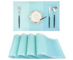 Pigchcy Platzsets, hitzebeständig, Rutschfest, waschbar, leicht zu reinigen, gewebtes Vinyl, kleine doppelte Bordüre Set of 4 türkis