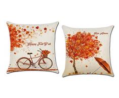 CARRIE HOME Dekokissenbezug für Bett, Sofa, Stuhl, Vintage-Stil, Blau/Weiß / Rot, 3 Stück 18x18 2 Pack Bicycle Leaf