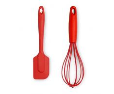 Zeal JSET22R Schneebesen und Pfannenwender, Silikon, antihaftbeschichtet, Rot, 2-teiliges Set