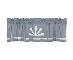 VHC Brands Farmhouse Küchen-Vorhänge Sawyer Mill Windmühle Stangentasche Baumwolle hängende Schlaufen Schablonen Chambray Grafik Druck 20x72 Volant Denim Blue
