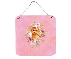 Carolines Treasures Yorkshire Terrier #2 rosa Blumen Türaufhänger Wanddekoration, Mehrfarbig