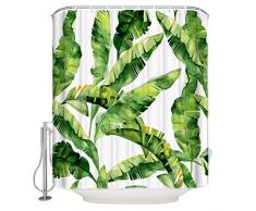 Anmevor Polyester Stoff Duschvorhang für Badezimmer Dekor Malerei Kaktus Tropisch Nordisch Minimalistisch Stil wasserdichte Vorhänge Weiß Kunststoff Haken 72x72 Banana Palm Leafanr2669