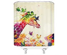 qianliansheji Duschvorhang mit Tiermotiven für Kinder, Dekoration Mädchen geometrisches Muster Blumen Kunst Duschvorhang Lining Landschaftsbild Ölgemälde Gemälde Duschvorhang Set 70 x 70 cm Multi 4505g